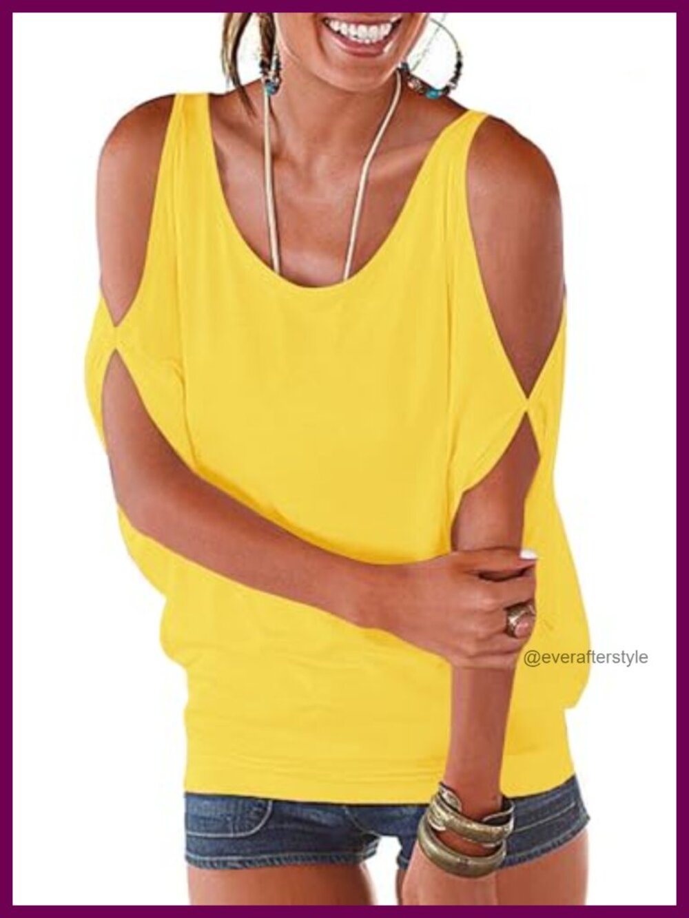 Womens Cold Shoulder Cut Out Short Sleeve Scoop Neck Loose Fit Casual Summer Top